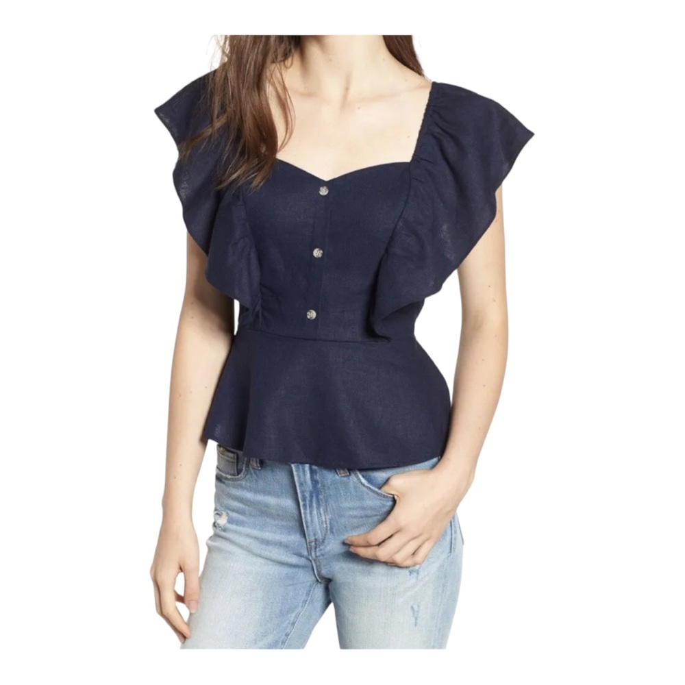 Bp Nordstrom Bp Flutter Sleeve Linen Blend Top Size Large
